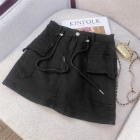 Summer High Waist Mini Skirt Women Hight Waist Straight Pencil Skirts Vintage Grunge Skirt Casual Basic Skirt Pocket A-Line