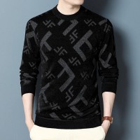 High End Luxury Men's Knit Sweater Autumn Winter O-Neck Letter Embroidered Plush Thicken Pullover British Fashion Wool Knitwear