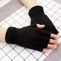 Korean New Half-finger Gloves Female Autumn and Winter Wool Warmth Fingerless Students Touch Screen Thick Knitted Wristband