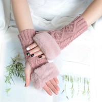 Women Long Fingerless Gloves Winter Mitten Knitted Warmer Arm Sleeve Fuzzy Fleece Plush Thin Casual Soft Fingerless Unisex Glove