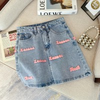 Women'S 2023 New Streetwear Letter Embroidery Blue Denim Skirt Woman High Waist Straight Baggy Denim Korean Fashion Women's